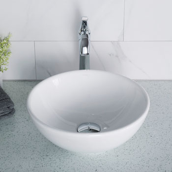 Kraus Elavo Ceramic Small Round Vessel Bathroom Sink, White