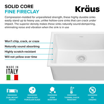 KRAUS Gloss White Solid Core Fine Fireclay