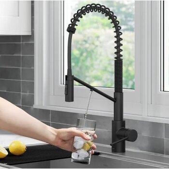 Kraus® Oletto™ 2-in-1 Commercial Style Pull-Down Single Handle Water Filter Kitchen Faucet for Reverse Osmosis or Water Filtration System in Matte Black