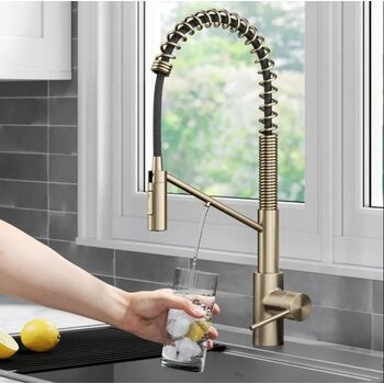 Kraus® Oletto™ 2-in-1 Commercial Style Pull-Down Single Handle Water Filter Kitchen Faucet for Reverse Osmosis or Water Filtration System in Spot-Free Antique Champagne Bronze