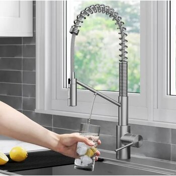Kraus® Oletto™ 2-in-1 Commercial Style Pull-Down Single Handle Water Filter Kitchen Faucet for Reverse Osmosis or Water Filtration System in Spot-Free Stainless Steel