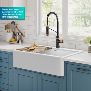 Kraus Bellucci™ 33'' Workstation Drop In Retrofit Farmhouse Single Bowl Granite Kitchen Sink with Accessories, White Compatible Faucet