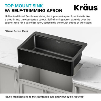 Kraus Bellucci™ 33'' Workstation Drop In Retrofit Farmhouse Single Bowl Granite Kitchen Sink with Accessories, White Top Mount Sink