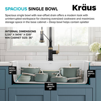 Kraus Bellucci™ 33'' Workstation Drop In Retrofit Farmhouse Single Bowl Granite Kitchen Sink with Accessories, White Spacious Bowl