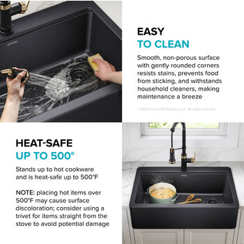 Kraus Bellucci™ 33'' Workstation Drop In Retrofit Farmhouse Single Bowl Granite Kitchen Sink with Accessories, Metallic Black Easy to Clean