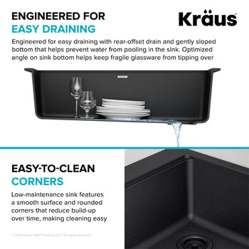 Kraus Bellucci™ 33'' Workstation Drop In Retrofit Farmhouse Single Bowl Granite Kitchen Sink with Accessories, Metallic Black Easy Draining