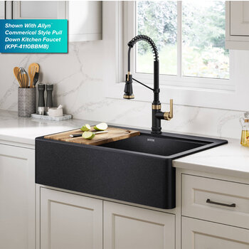 Kraus Bellucci™ 33'' Workstation Drop In Retrofit Farmhouse Single Bowl Granite Kitchen Sink with Accessories, Metallic Black Compatible Faucet