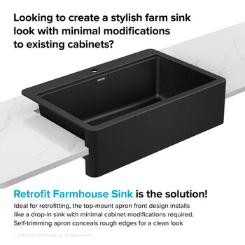 Kraus Bellucci™ 33'' Workstation Drop In Retrofit Farmhouse Single Bowl Granite Kitchen Sink with Accessories, Metallic Black Retro Fit