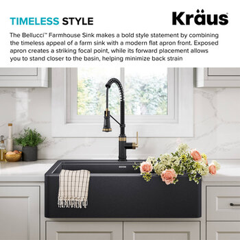 Kraus Bellucci™ 33'' Workstation Drop In Retrofit Farmhouse Single Bowl Granite Kitchen Sink with Accessories, Metallic Black Timeless Style