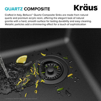 Kraus Bellucci™ 33'' Workstation Drop In Retrofit Farmhouse Single Bowl Granite Kitchen Sink with Accessories, Metallic Black Quartz Composite
