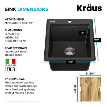 Kraus Bellucci Collection 18" Sink Dimensions