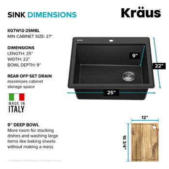 Kraus Bellucci Collection 25" Sink Dimensions