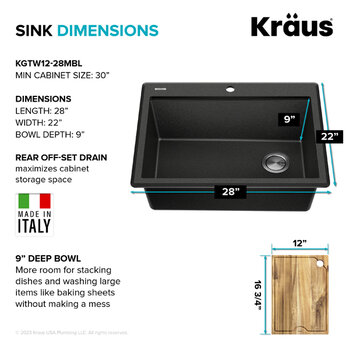 Kraus Bellucci Collection 28" Sink Dimensions