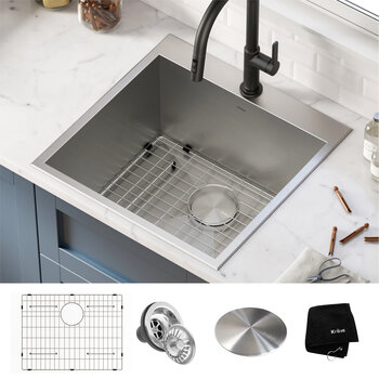 KRAUS Standart PRO™ 22'' Drop-In Top Mount 16 Gauge Stainless Steel Single Bowl Deep Laundry Utility Sink