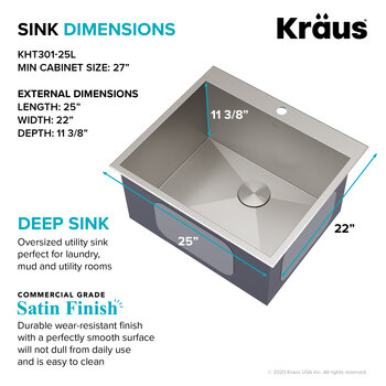 KRAUS Standart PRO™ 25'' Sink Dimensions