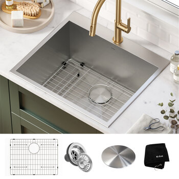 KRAUS Standart PRO™ 25'' Drop-In Top Mount 16 Gauge Stainless Steel Single Bowl Deep Laundry Utility Sink