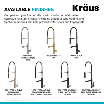 KRAUS Brushed Brass Available Finishes Info