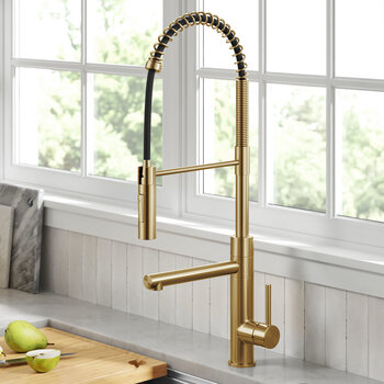 KRAUS Artec Pro™ Commercial Style Pull-Down Single Handle Kitchen Faucet with Pot Filler in Brushed Brass
