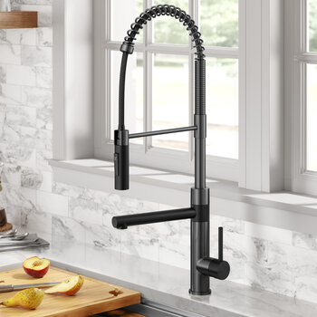 KRAUS Artec Pro™ Commercial Style Pull-Down Single Handle Kitchen Faucet with Pot Filler in Matte Black / Spot Free Black Stainless Steel