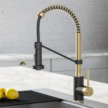 KRAUS Bolden™ Single Handle 18'' Commercial Kitchen Faucet with Dual Function Pull-Down Sprayhead in Spot Free Antique Champagne Bronze/Matte Black