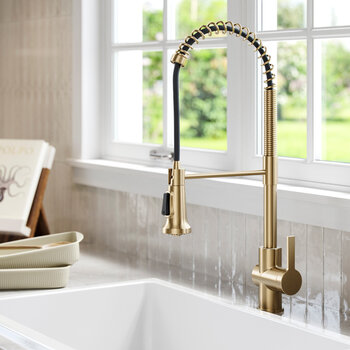 Kraus Britt™ Commercial Style Pull-Down Single Handle Kitchen Faucet in Spot Free Antique Champagne Bronze