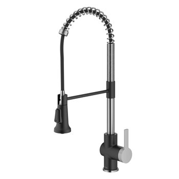 Kraus Britt™ Commercial Pull-Down Single Handle Kitchen Faucet in Spot-Free Stainless Steel/Matte Black, Faucet Height: 22-1/4'' H