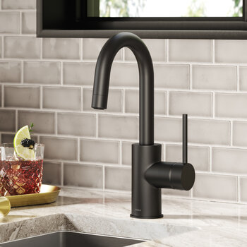KRAUS Oletto™ Single Handle Kitchen Bar Faucet with QuickDock Top Mount Installation Assembly in Matte Black
