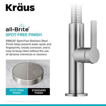 Kraus Oletto™ Transitional Commercial Style Pull-Down Single Handle Kitchen Faucet in Spot-Free Stainless Steel, Spout Height: 9-1/8'' H, Spout Reach: 8-3/4'' D