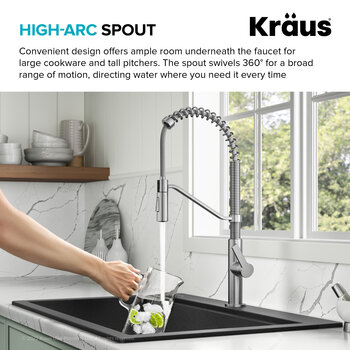 Kraus Oletto™ Transitional Commercial Style Pull-Down Single Handle Kitchen Faucet in Spot-Free Stainless Steel, Spout Height: 9-1/8'' H, Spout Reach: 8-3/4'' D