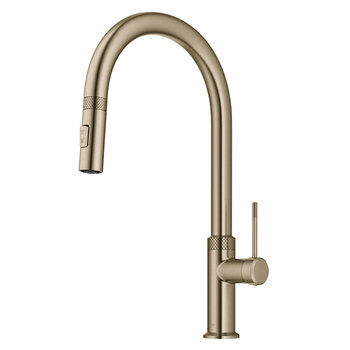 KRAUS Allyn™ Modern Industrial Pull-Down Single Handle Kitchen Faucet, Brushed Gold, Faucet Height: 17-3/8'' H, Spout Reach: 9-3/8'' D