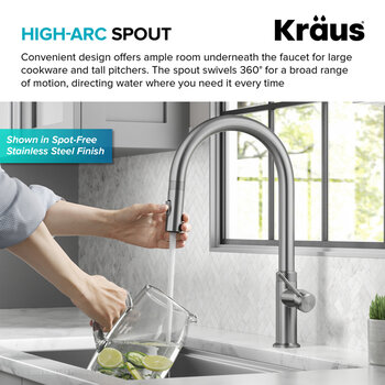 KRAUS Oletto™ Modern Industrial Pull-Down Single Handle Kitchen Faucet, High Arc Sprout