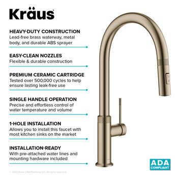KRAUS Oletto™ Modern Industrial Pull-Down Single Handle Kitchen Faucet, Heavy Duty Construction