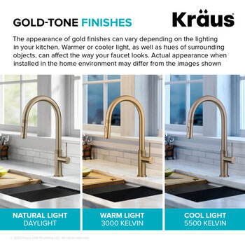 KRAUS Oletto™ Modern Industrial Pull-Down Single Handle Kitchen Faucet, Gold-Tone Finishes
