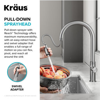 KRAUS Oletto™ Modern Industrial Pull-Down Single Handle Kitchen Faucet, Pull-Down Spray