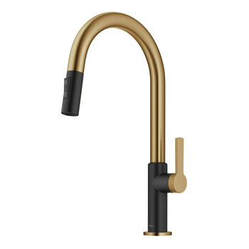 KRAUS Oletto™ Single Handle Pull-Down Kitchen Faucet in Brushed Brass / Matte Black