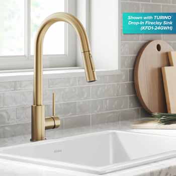 Kraus Brushed Gold Standard Oletto Kitchen Faucet Lifestyle View 2
