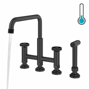Kraus Urbix™ Color-Changing Industrial Bridge Kitchen Faucet with Side Sprayer and Colorsmart™ Technology in Matte Black / Grey
