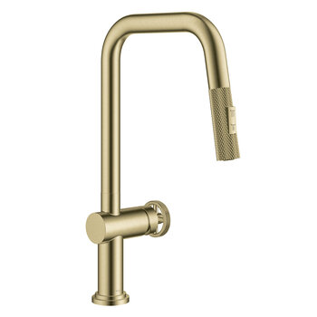 Kraus KRAUS® Urbix™ Industrial Pull-Down Single Handle Kitchen Faucet In Brushed Gold, Spout Height: 8-5/8" W, Spout Reach: 9" D
