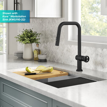 Kraus KRAUS® Urbix™ Industrial Pull-Down Single Handle Kitchen Faucet In Matte Black, Spout Height: 8-5/8" W, Spout Reach: 9" D