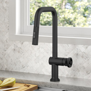 Kraus KRAUS® Urbix™ Industrial Pull-Down Single Handle Kitchen Faucet In Matte Black, Spout Height: 8-5/8" W, Spout Reach: 9" D