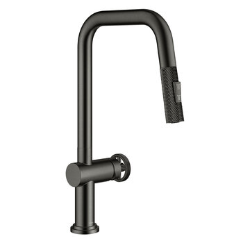 Kraus KRAUS® Urbix™ Industrial Pull-Down Single Handle Kitchen Faucet In Black Stainless Steel, Spout Height: 8-5/8" W, Spout Reach: 9" D