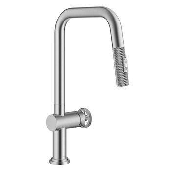 Kraus KRAUS® Urbix™ Industrial Pull-Down Single Handle Kitchen Faucet In Spot-Free Stainless Steel, Spout Height: 8-5/8" W, Spout Reach: 9" D