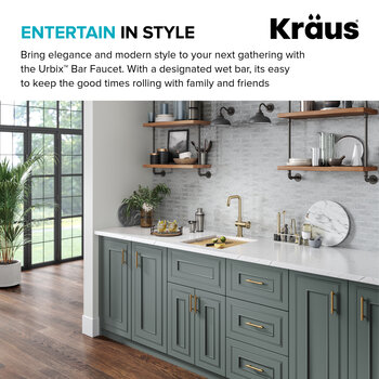 Kraus KRAUS® Urbix™ Industrial Single Handle Kitchen Bar Faucet In Brushed Gold, Spout Height: 9-1/2" W, Spout Reach: 5-3/4" D
