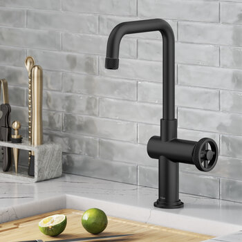 Kraus KRAUS® Urbix™ Industrial Single Handle Kitchen Bar Faucet In Matte Black, Spout Height: 9-1/2" W, Spout Reach: 5-3/4" D