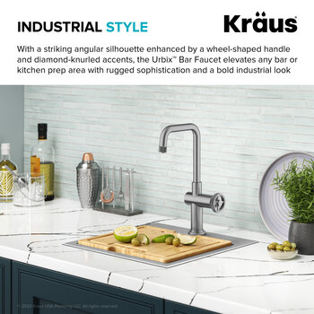 Kraus KRAUS® Urbix™ Industrial Single Handle Kitchen Bar Faucet In Spot-Free Stainless Steel, Spout Height: 9-1/2" W, Spout Reach: 5-3/4" D
