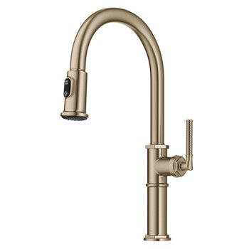 KRAUS Sellette™ Traditional Industrial Pull-Down Single Handle Kitchen Faucet, Brushed Gold, Product View