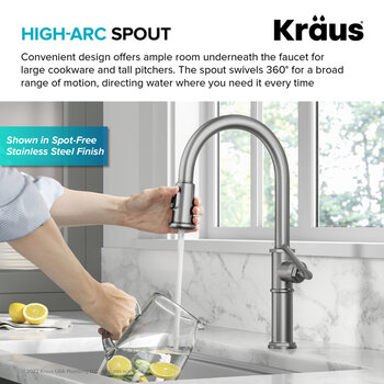 KRAUS Sellette™ Traditional Industrial Pull-Down Single Handle Kitchen Faucet, High Arc Sprout