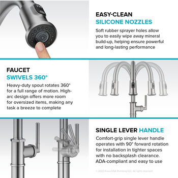 KRAUS Sellette™ Traditional Industrial Pull-Down Single Handle Kitchen Faucet, Easy to Clean