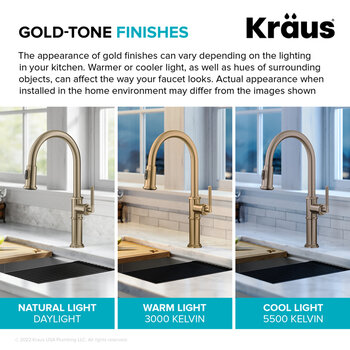 KRAUS Sellette™ Traditional Industrial Pull-Down Single Handle Kitchen Faucet, Gold-Tone Finishes