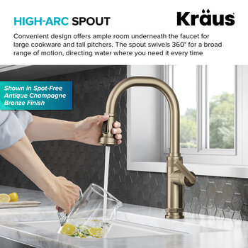 KRAUS Allyn™ Industrial Pull-Down Single Handle Kitchen Faucet, Chrome, Faucet Height: 16-3/4'' H, Spout Reach: 8-7/8'' D, Spout Height: 8-1/2'' H